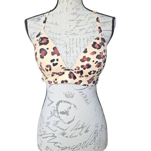 Adore Me Women's Size Large Cream Brown Leopard Print Padded Push Up Bikini Top - Picture 1 of 5